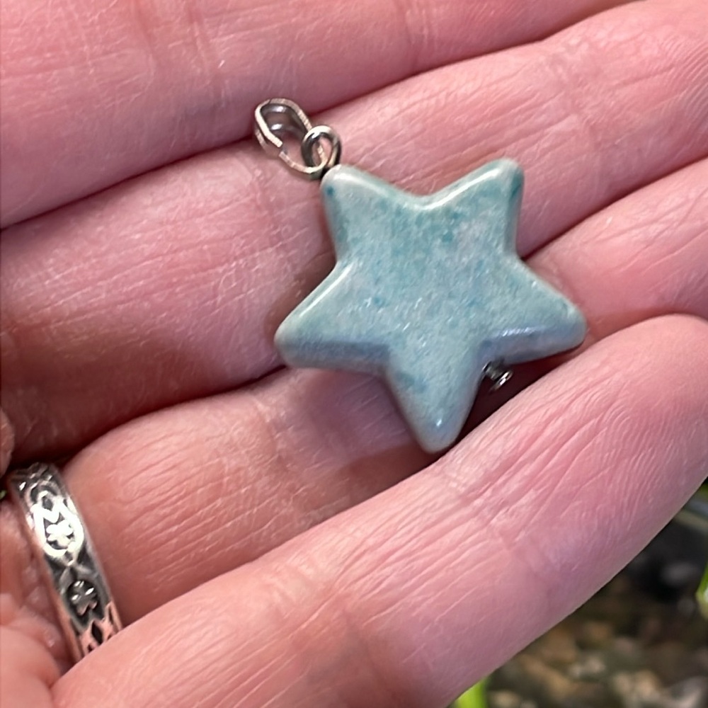 Small cute grey turquoise star charm bead necklace pendant
